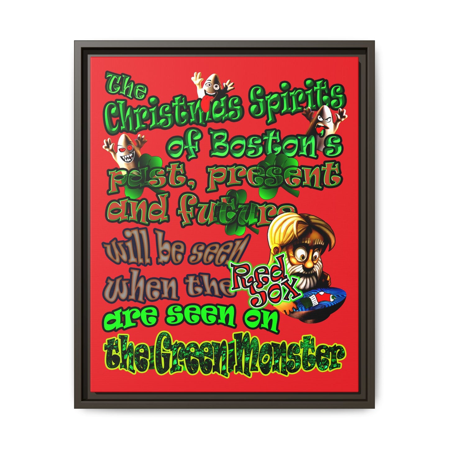 christmas spirits of boston - framed canvas art (red)