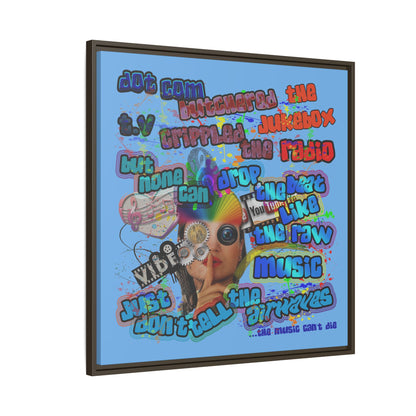 drop the beat - framed canvas art (light blue)