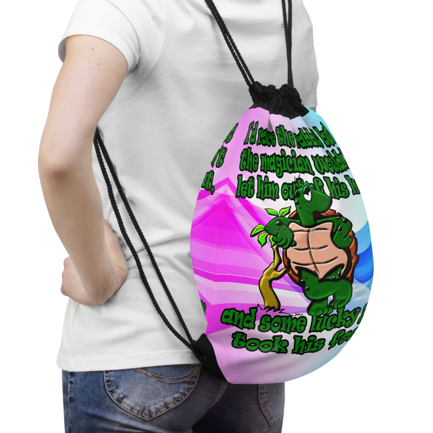 turtle race - Drawstring Bag (light blue-pink wave)