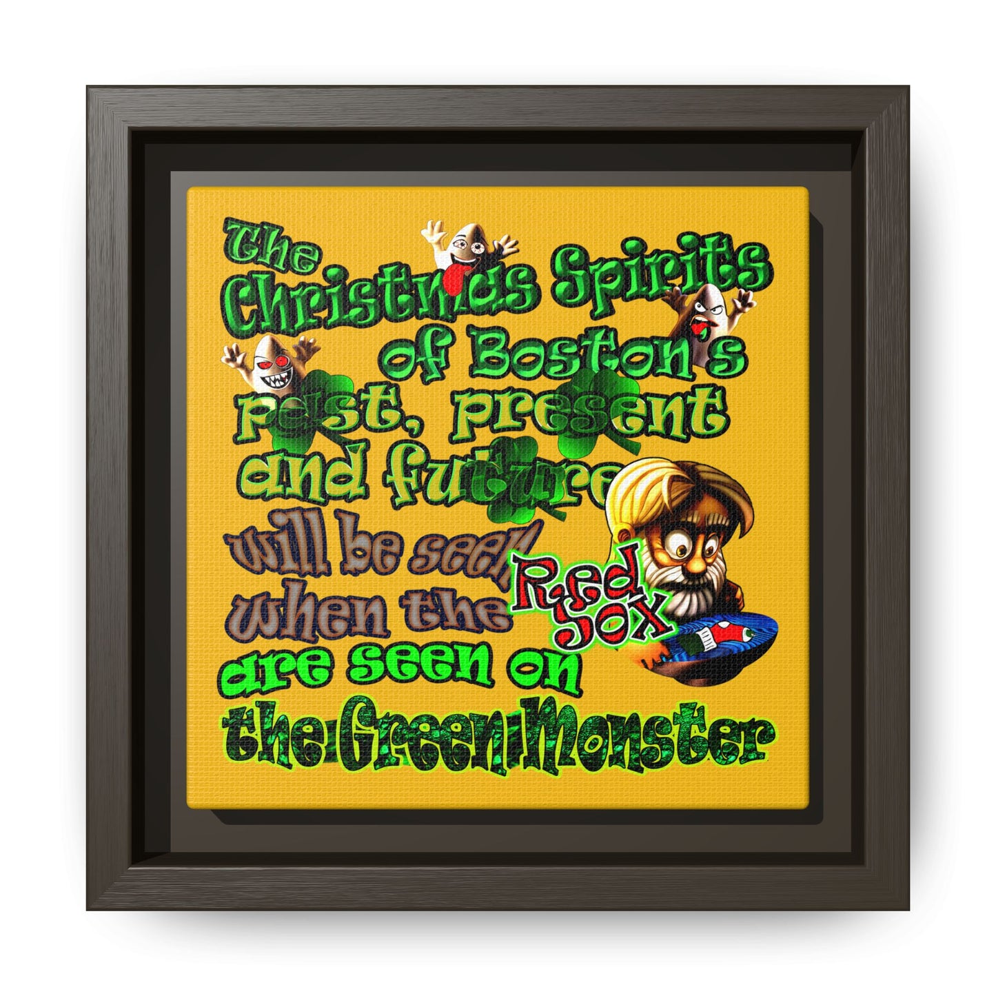 christmas spirits of boston - framed canvas art (yellow)