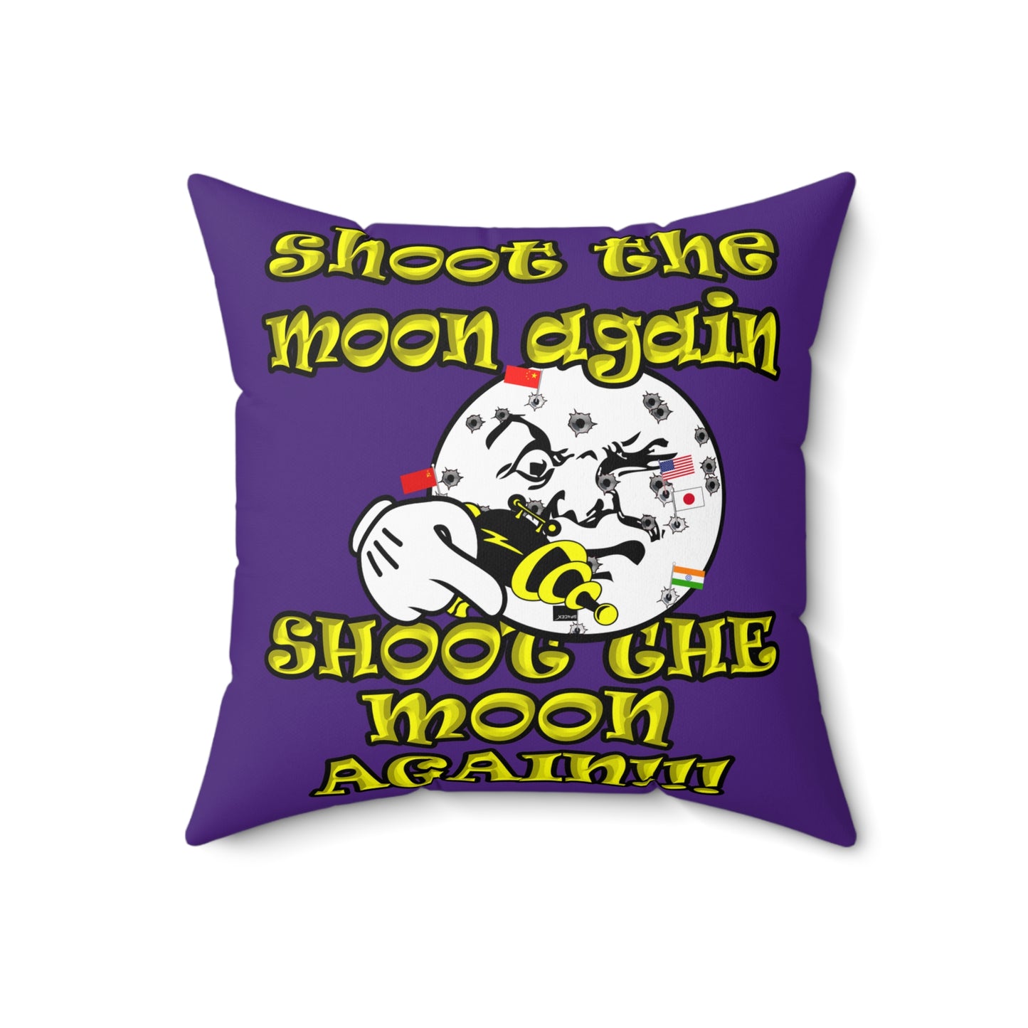 shoot the moon again - Spun Polyester Square Pillow - (purple)
