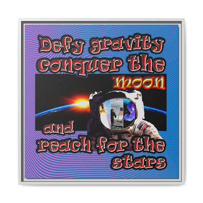 defy conquer reach - framed canvas art (light blue-purple wave)