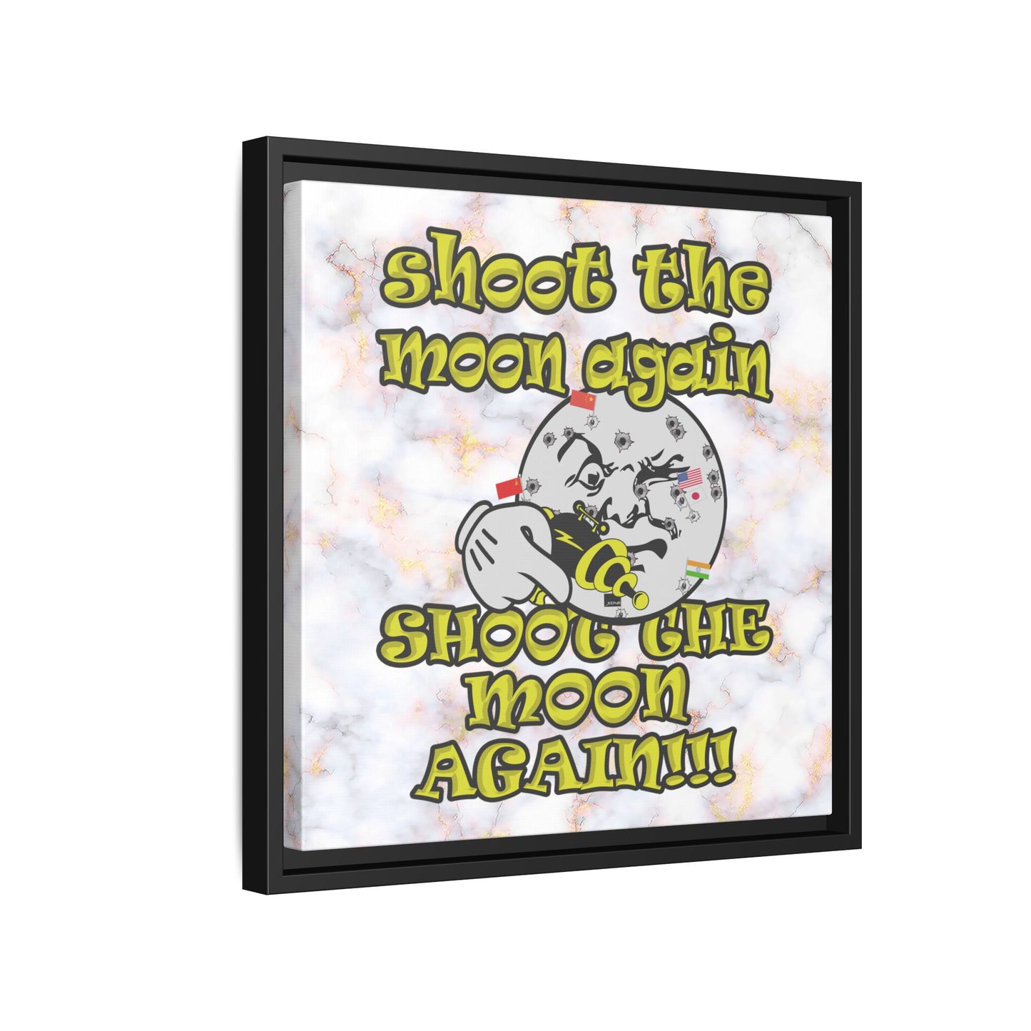 shoot the moon again - framed canvas art (white marble)
