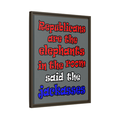donkeys and elephants - framed canvas art (dark grey)