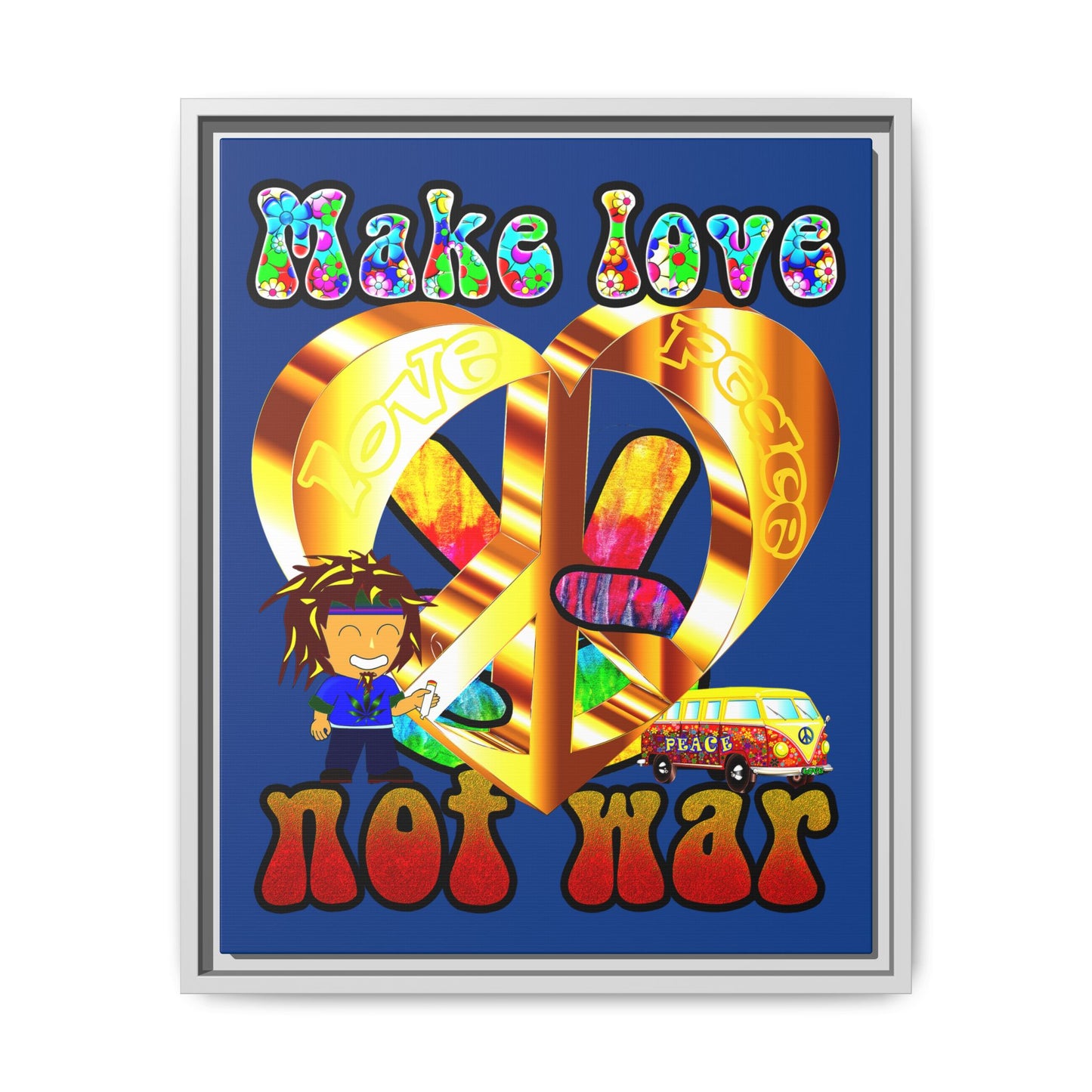 love peace - framed canvas art (dark blue)