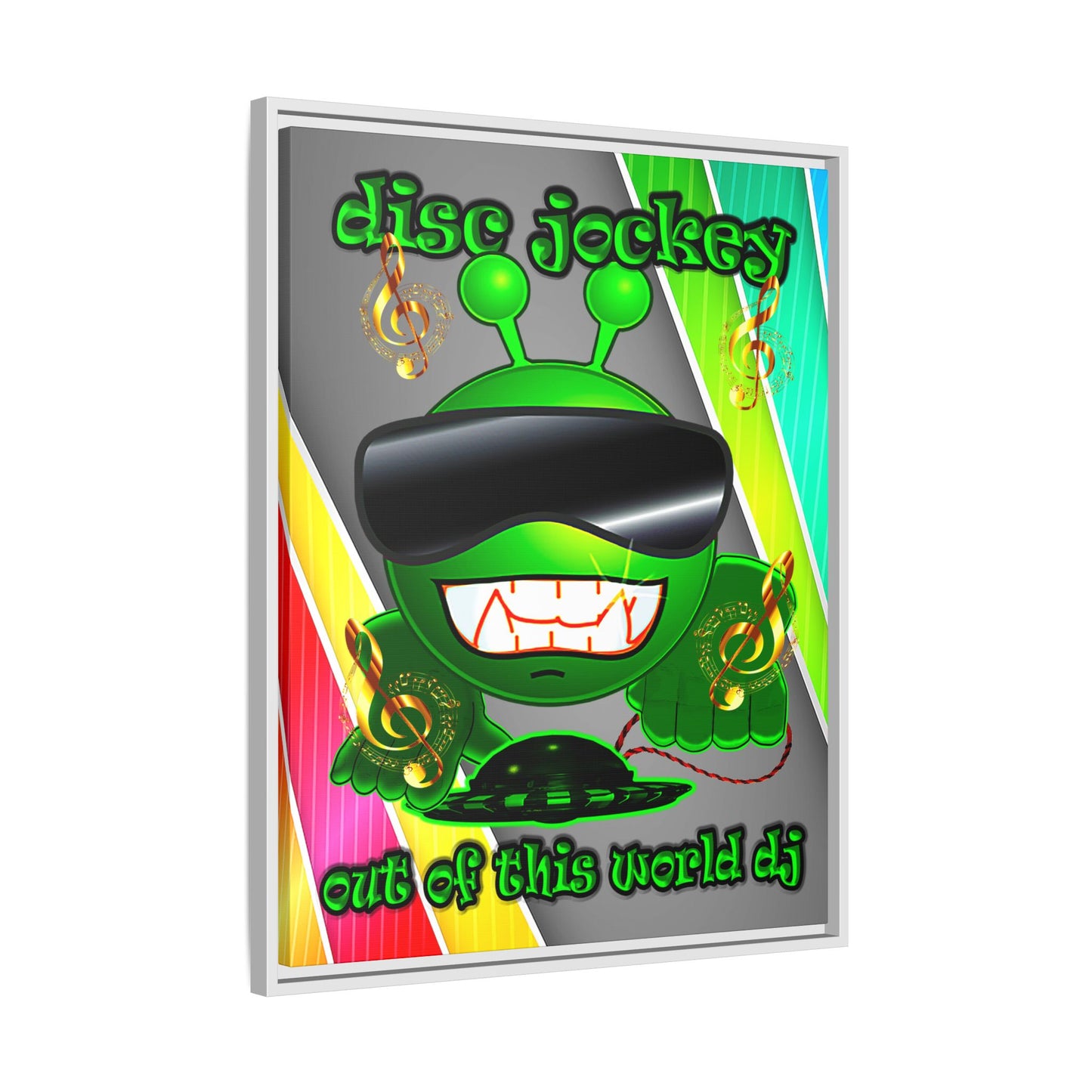 disc jockey - framed canvas art (rainbow split)