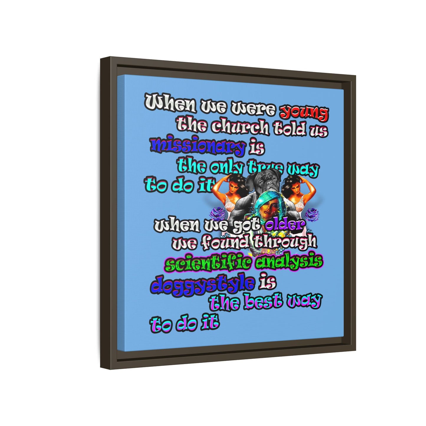 doggystyle - framed canvas art (light blue)