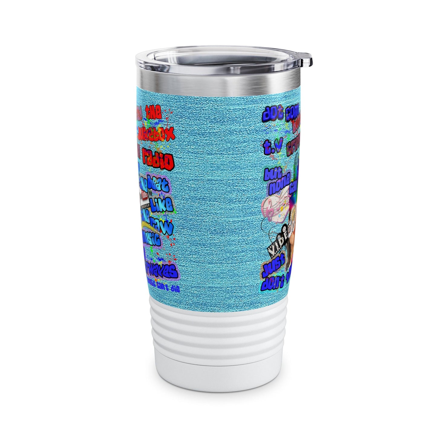 drop the beat - Ringneck Tumbler, 20oz  (faded blue)
