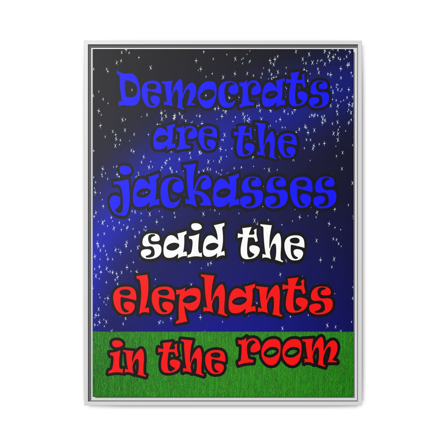 donkeys and elephants - framed canvas art ('snoops' background)