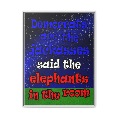 donkeys and elephants - framed canvas art ('snoops' background)