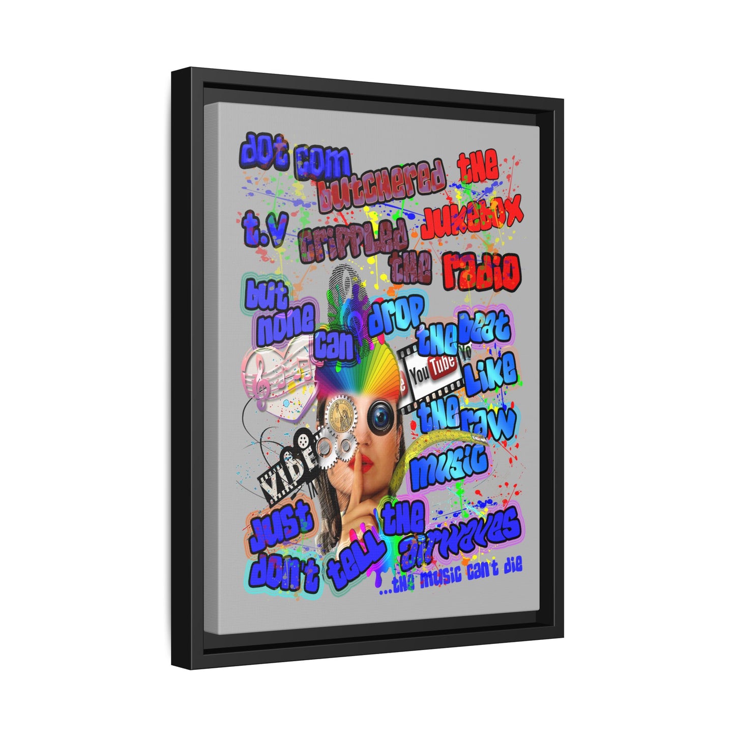 drop the beat - framed canvas art (light grey)