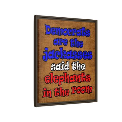 donkeys and elephants - framed canvas art (brown papyrus)