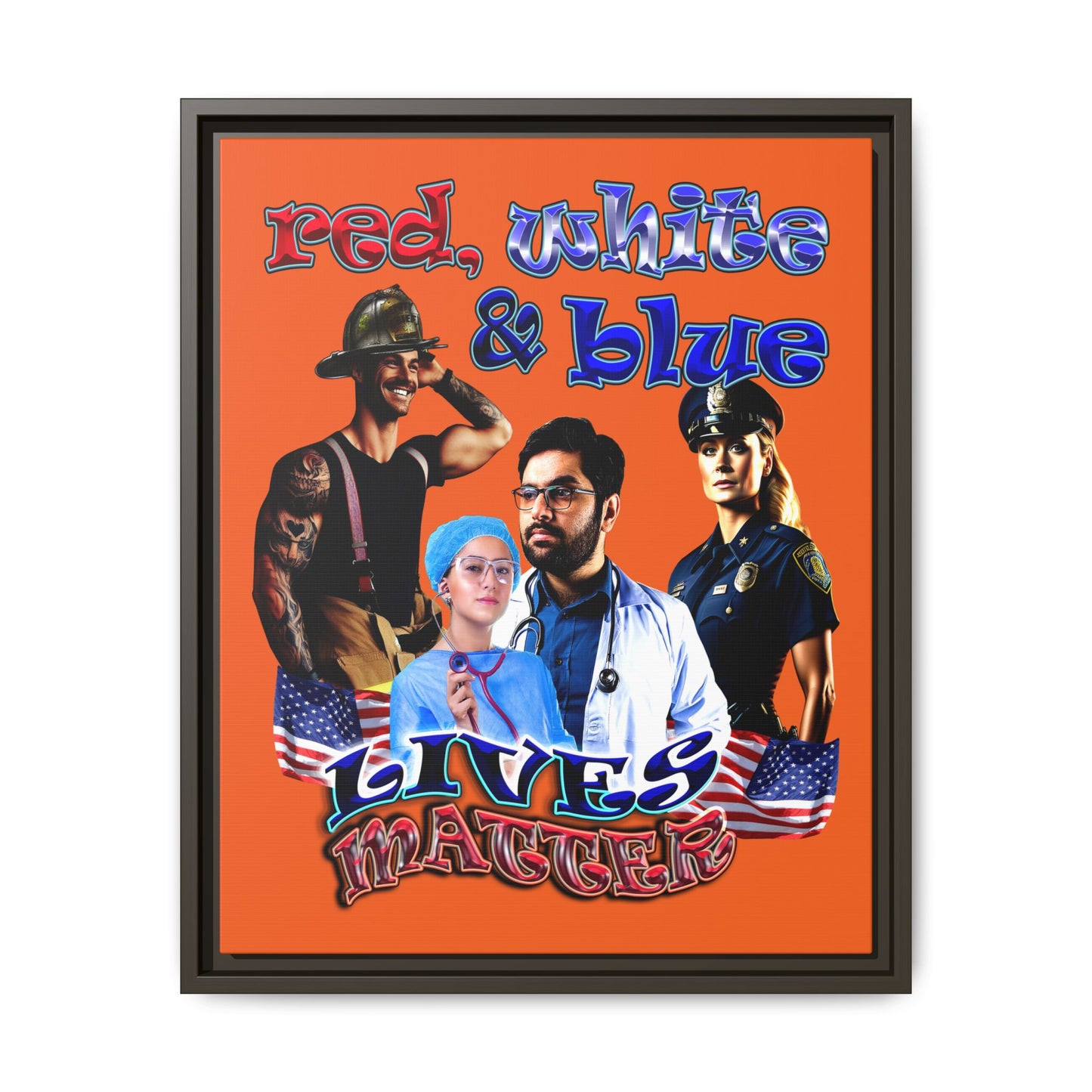 rw&b lives matter - framed canvas art (orange)