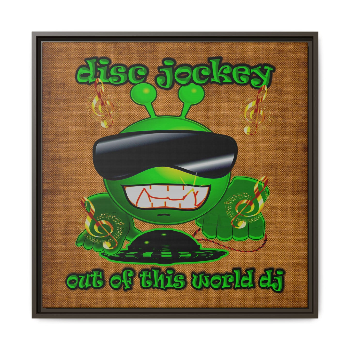 disc jockey - framed canvas art (brown papyrus)