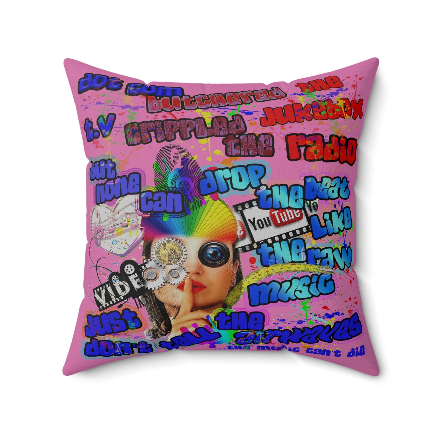 drop the beat - Spun Polyester Square Pillow - (light pink)