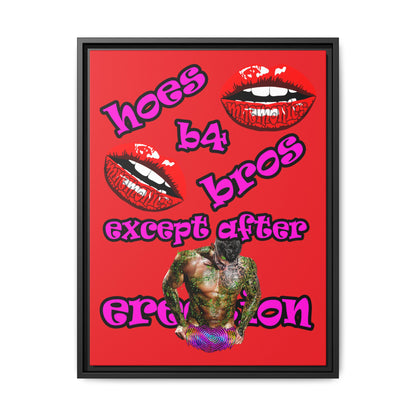 hoes b4 bros - framed canvas art (red)