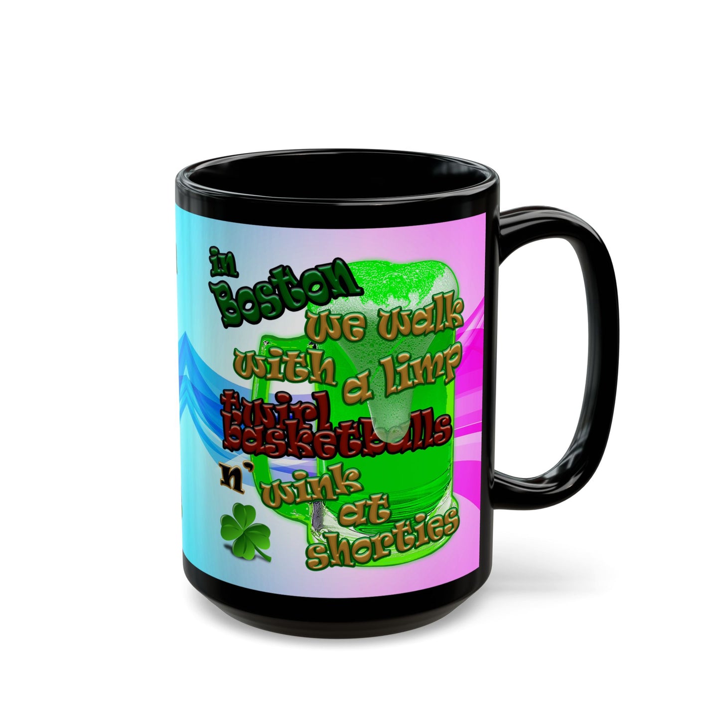 celtics logo - Black Mug (light blue-pink wave)