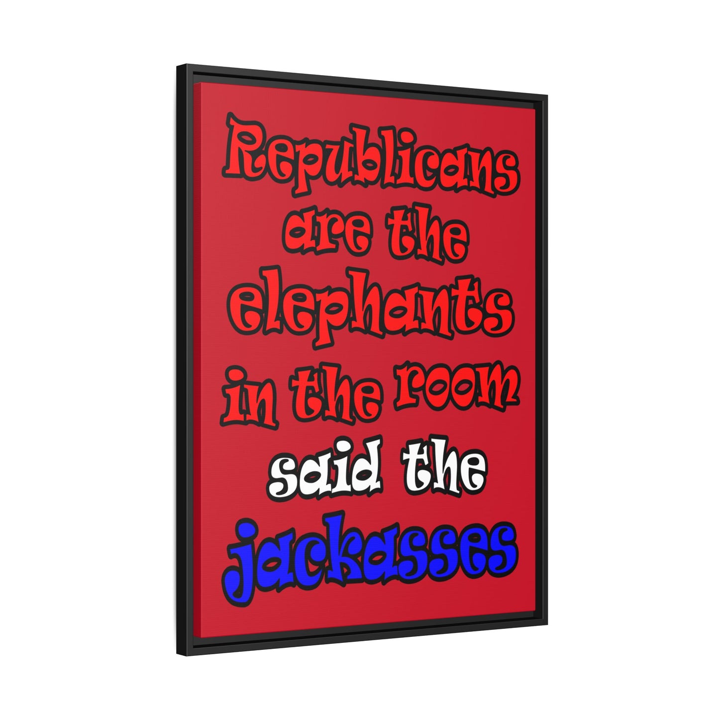 donkeys and elephants - framed canvas art (dark red)