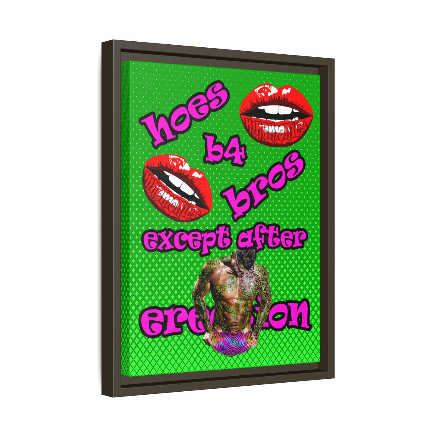 hoes b4 bros - framed canvas art (logo green)