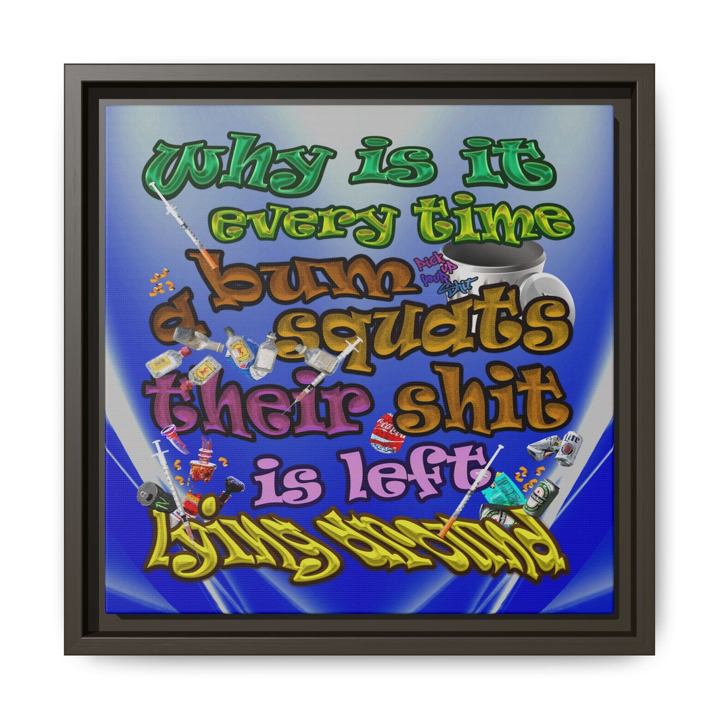 the bum's shit - framed canvas art (blue-white wave)