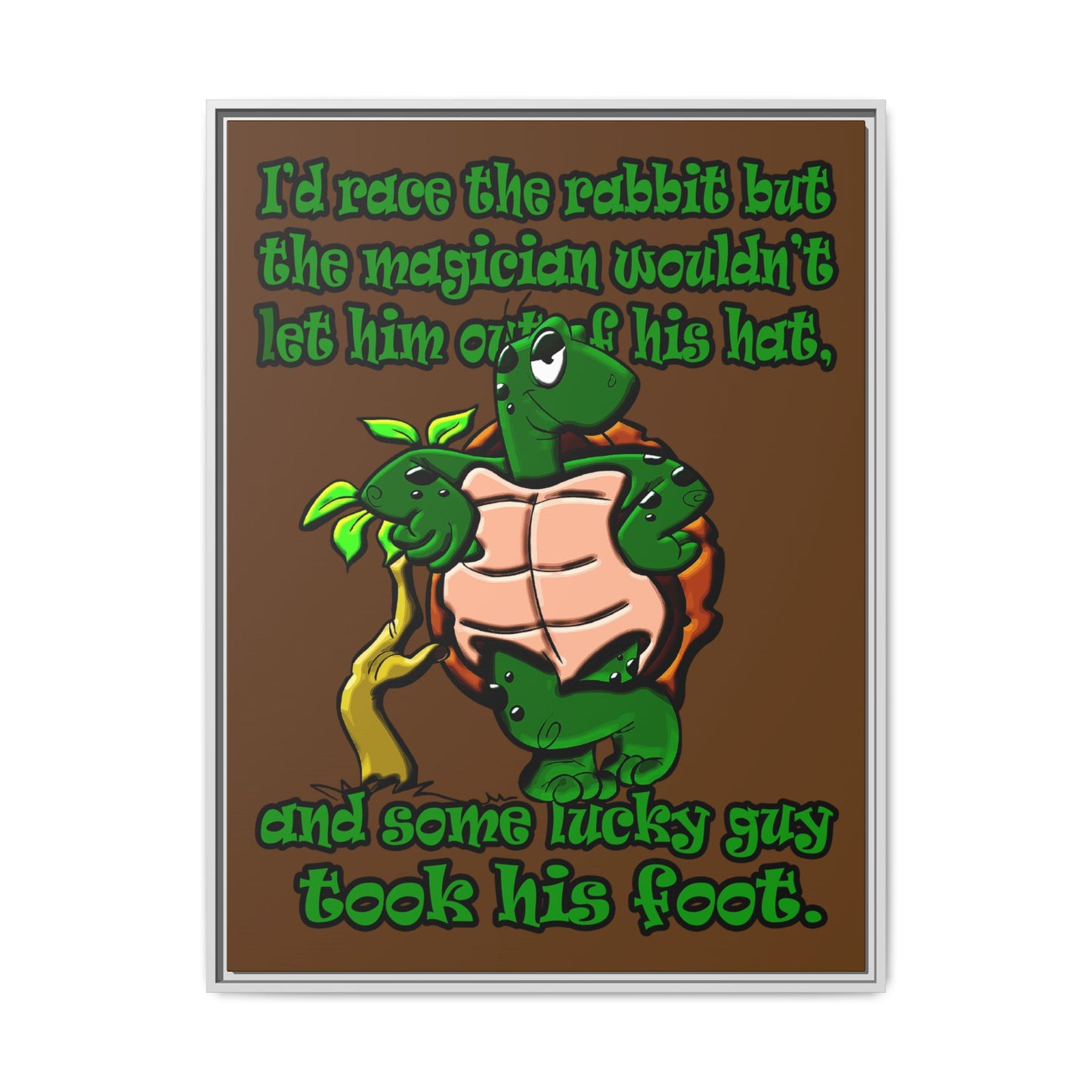 turtle race - framed canvas art (brown)