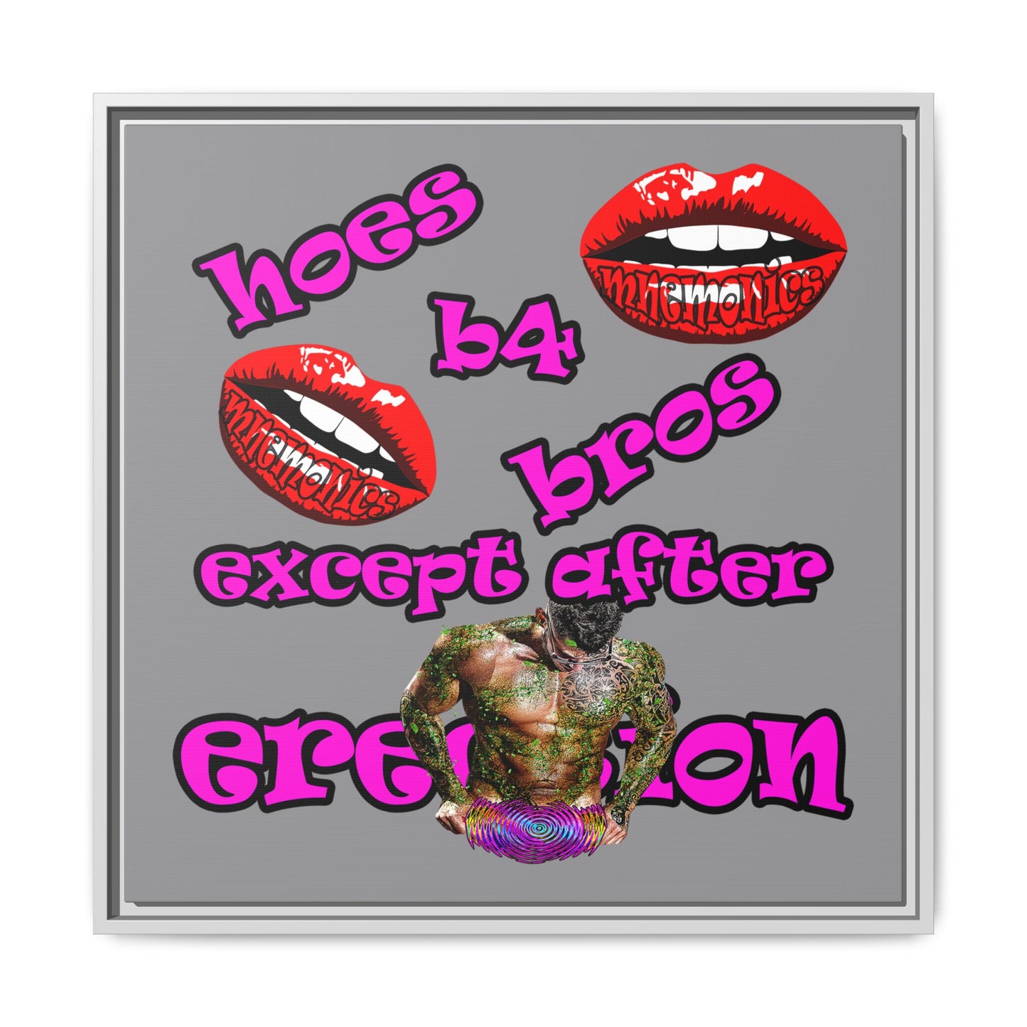 hoes b4 bros - framed canvas art (grey)