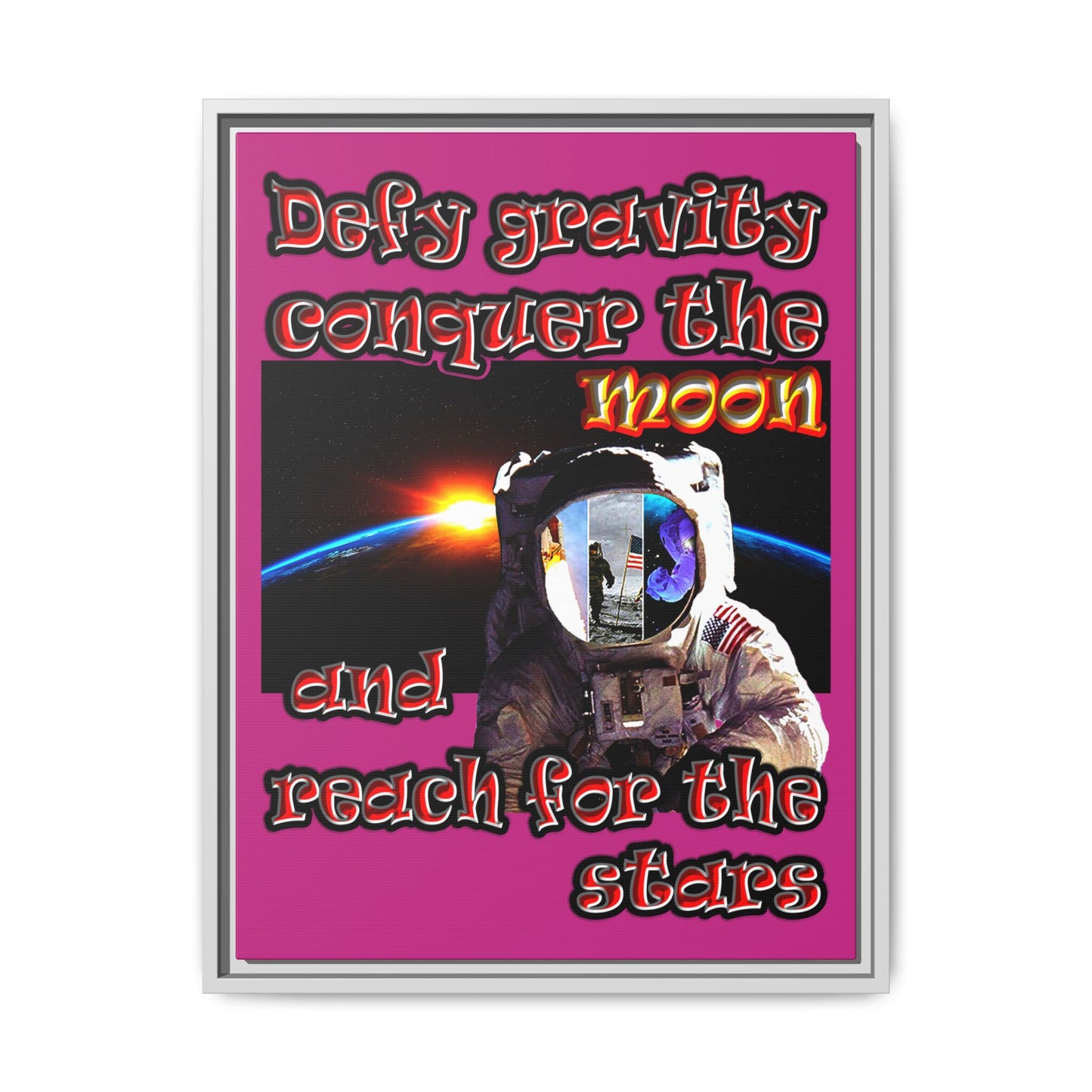 defy conquer reach - framed canvas art (pink)