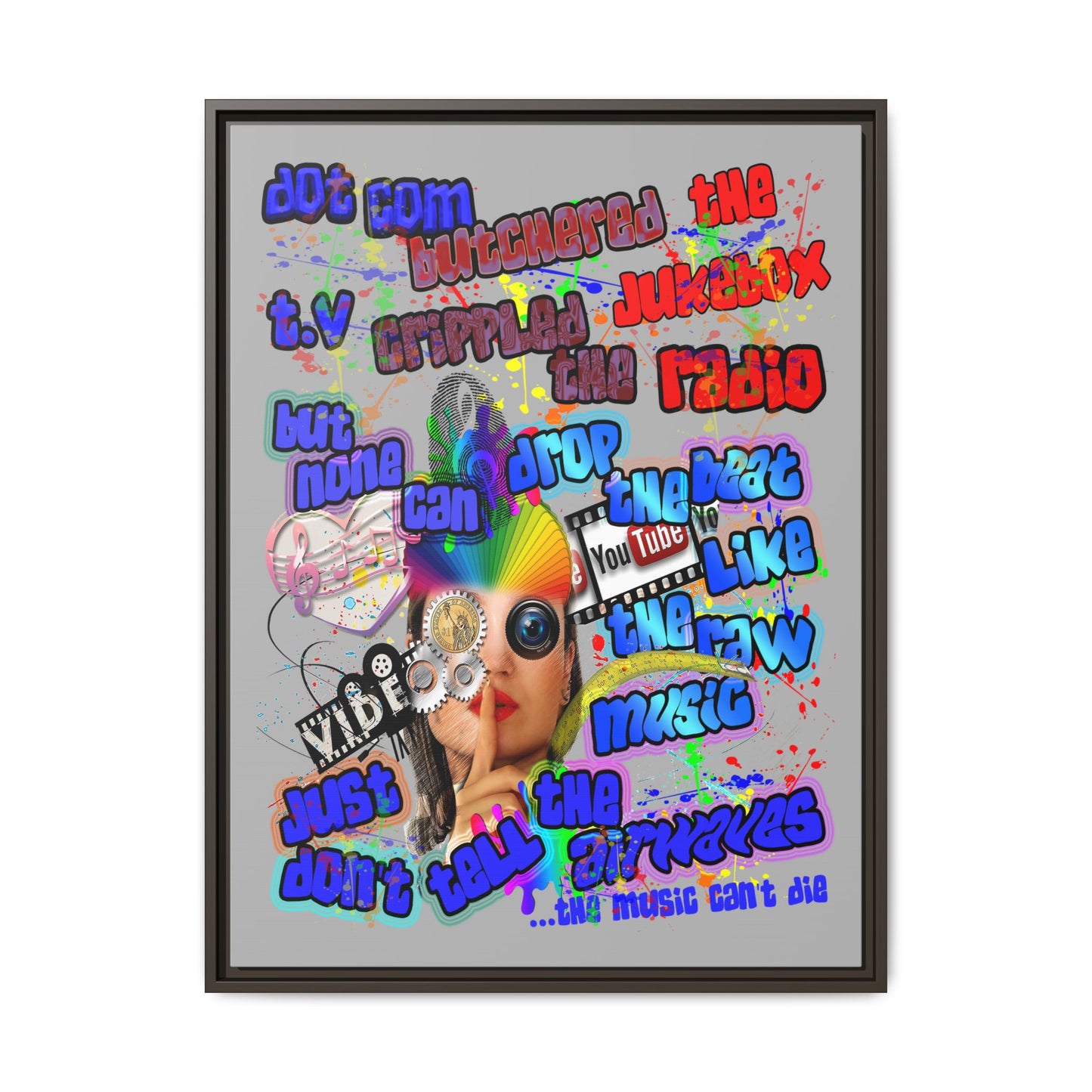 drop the beat - framed canvas art (light grey)