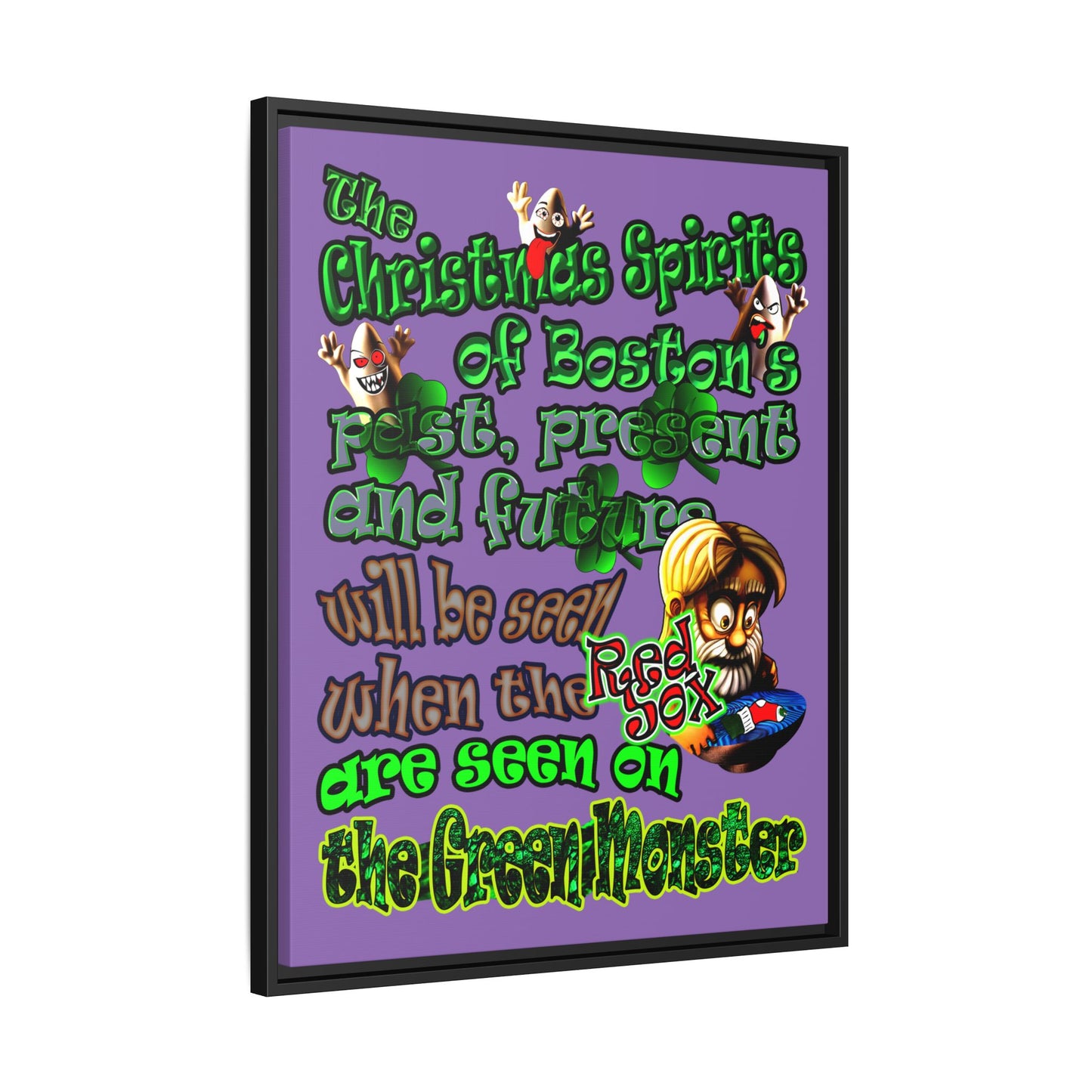 christmas spirits of boston - framed canvas art (light purple)