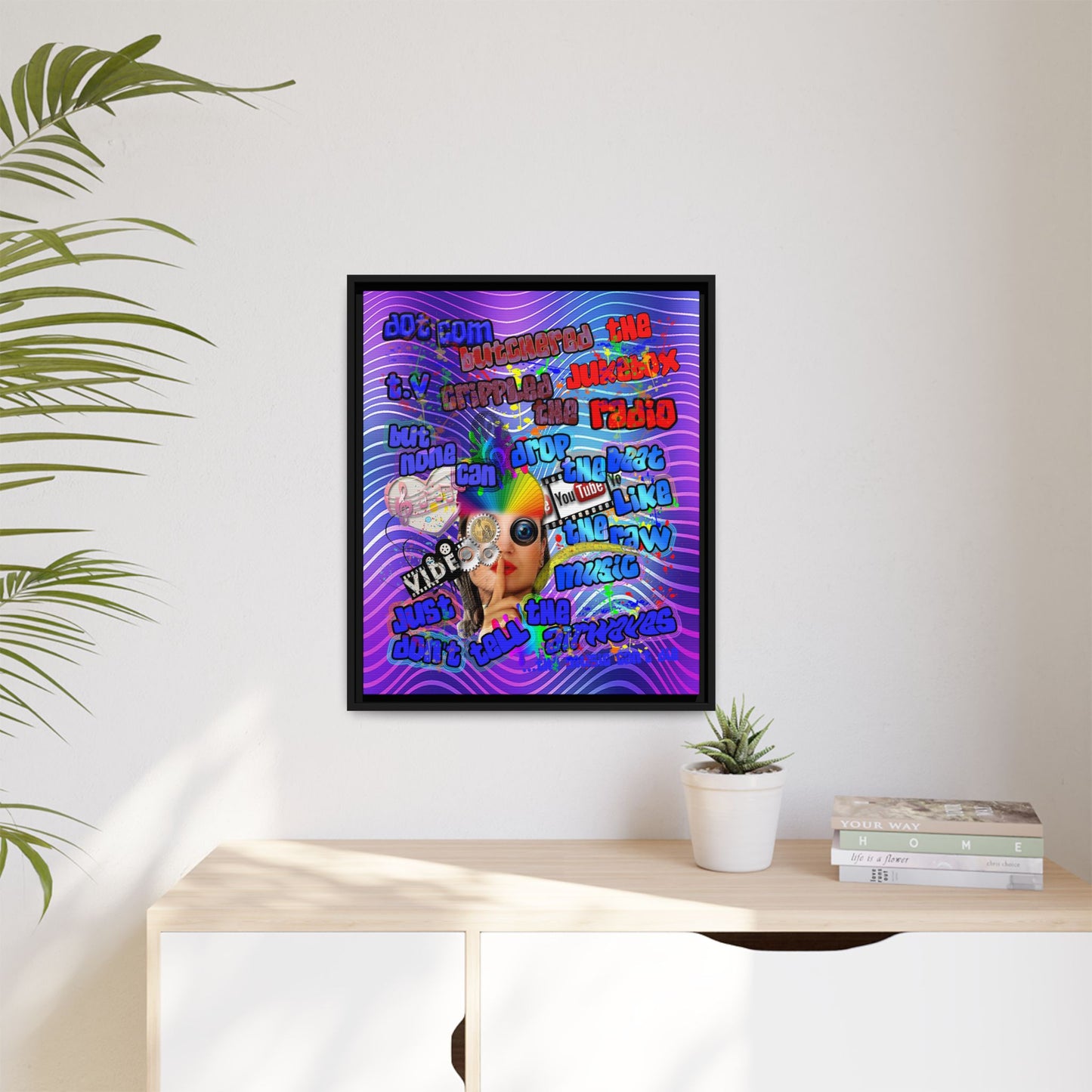 drop the beat - framed canvas art (purple wave)