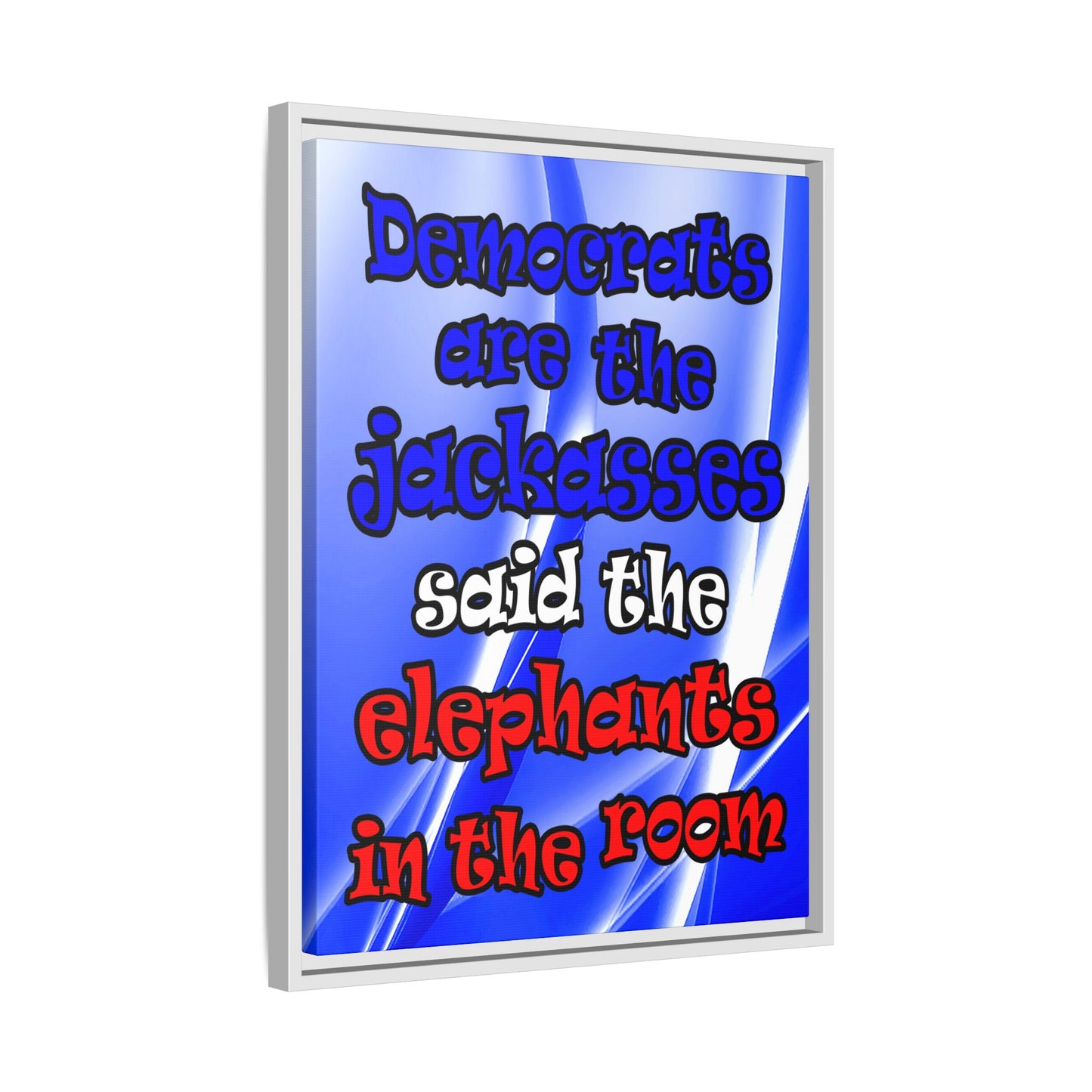 donkeys and elephants - framed canvas art (blue-white wave)