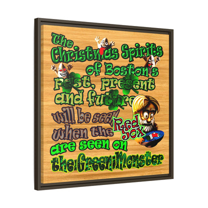 christmas spirits of boston - framed canvas art (butterscotch wood finish)