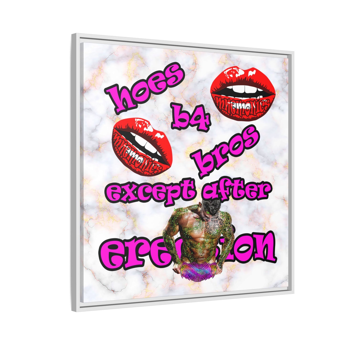 hoes b4 bros - framed canvas art (white marble)