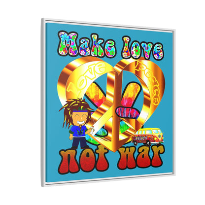 love peace - framed canvas art (turquoise)