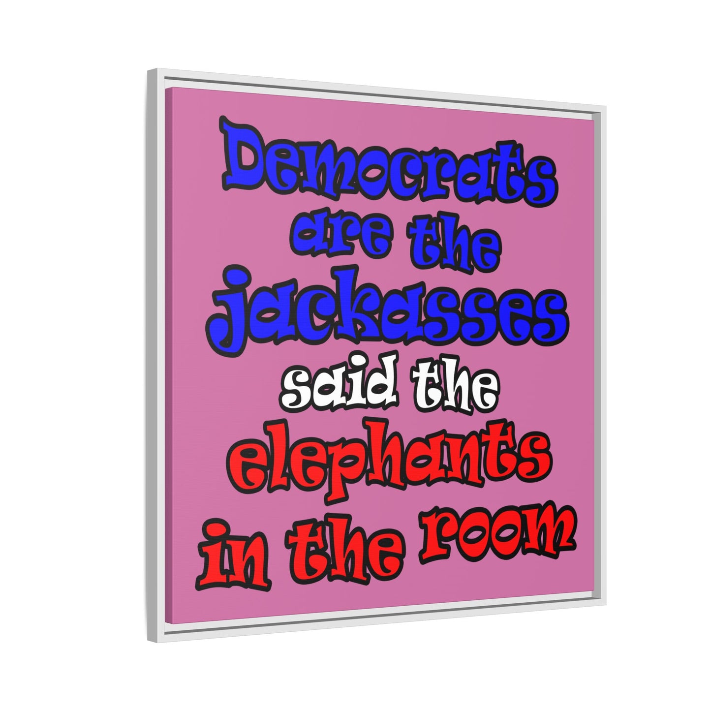 donkeys and elephants - framed canvas art (light pink)