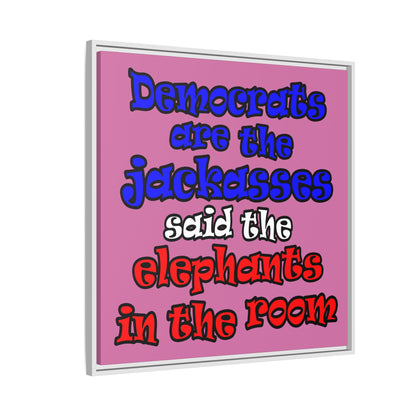 donkeys and elephants - framed canvas art (light pink)