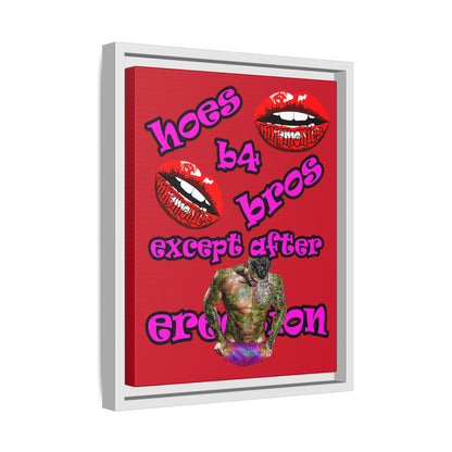 hoes b4 bros - framed canvas art (dark red)
