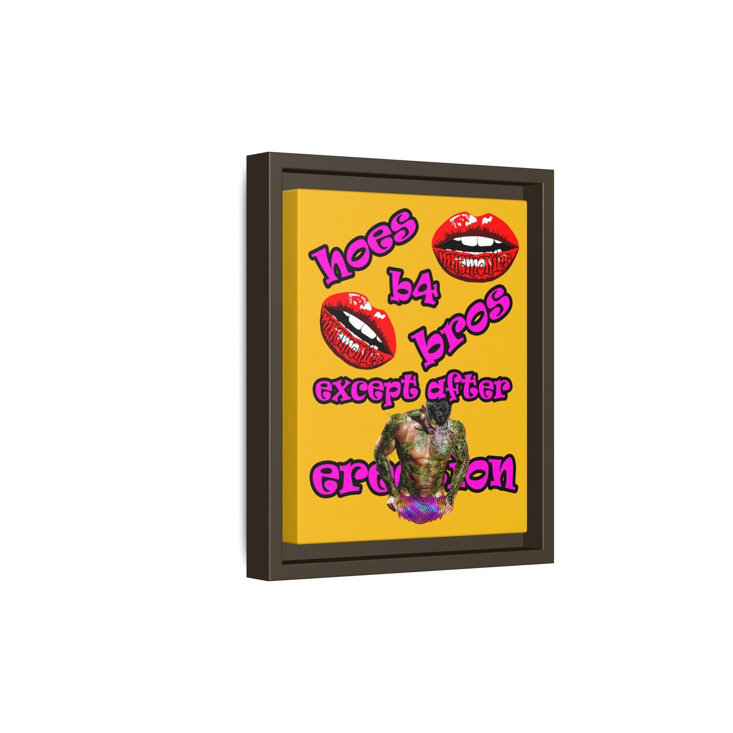 hoes b4 bros - framed canvas art (yellow)
