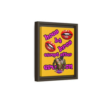 hoes b4 bros - framed canvas art (yellow)