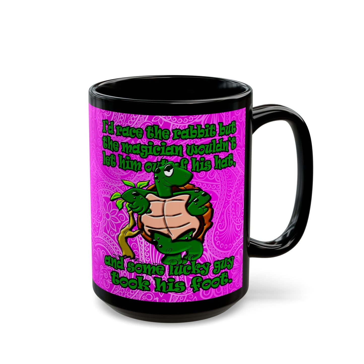 turtle race - Black Mug (pink swirl)