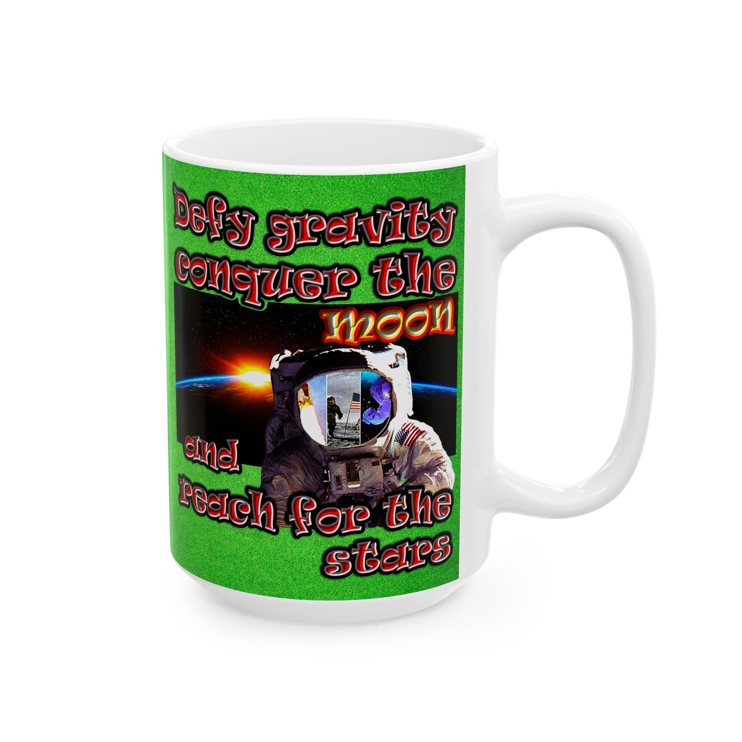 defy conquer reach - White Mug (green turf)