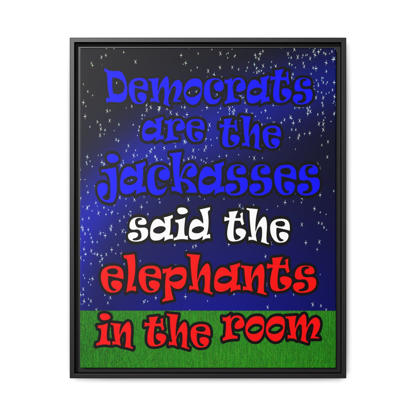 donkeys and elephants - framed canvas art ('snoops' background)