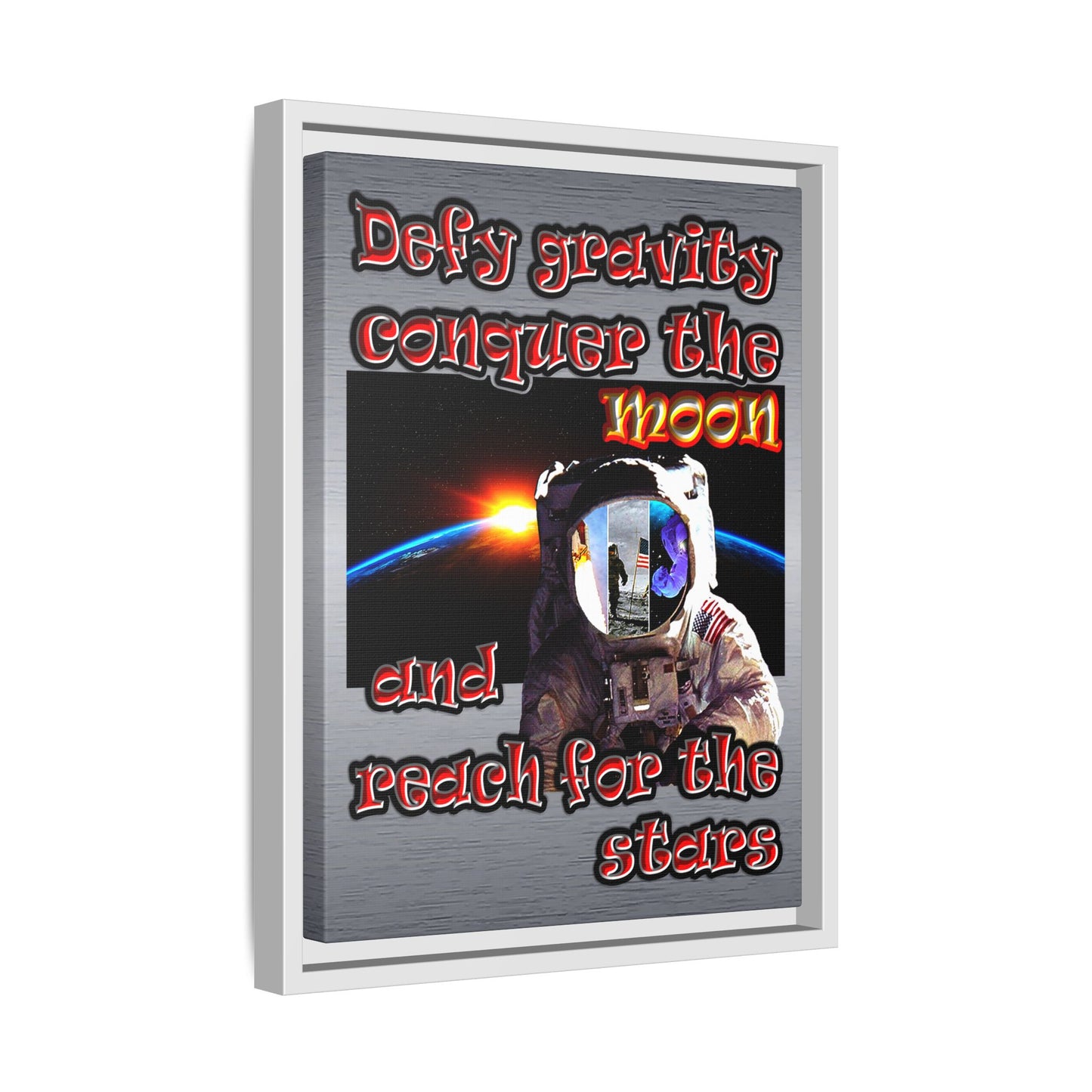 defy conquer reach - framed canvas art (brushed nickel)