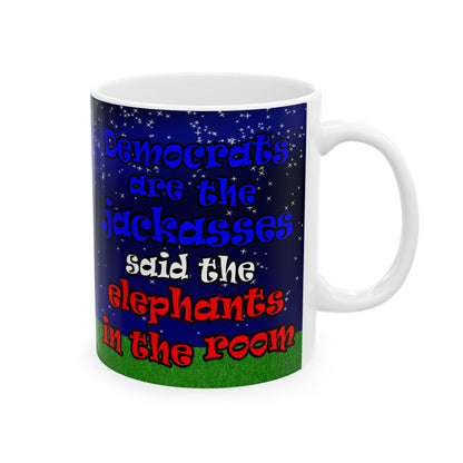 donkeys and elephants - White Mug ('snoops' background)