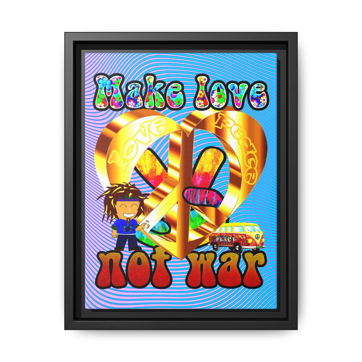 love peace - framed canvas art (light blue-purple wave)