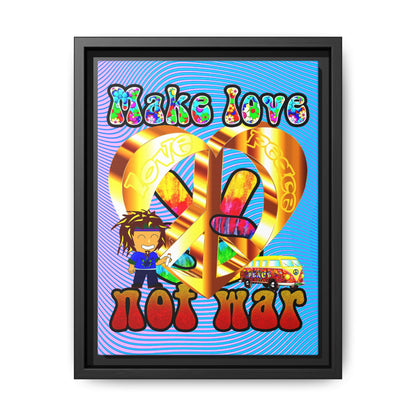 love peace - framed canvas art (light blue-purple wave)