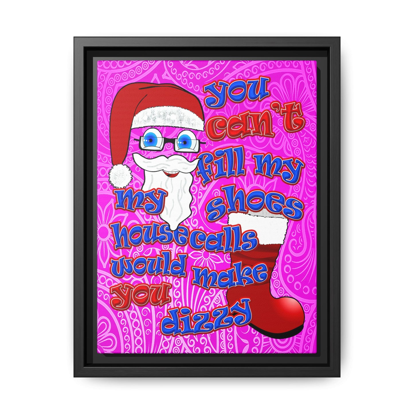 santa's shoes - framed canvas art (pink swirl)