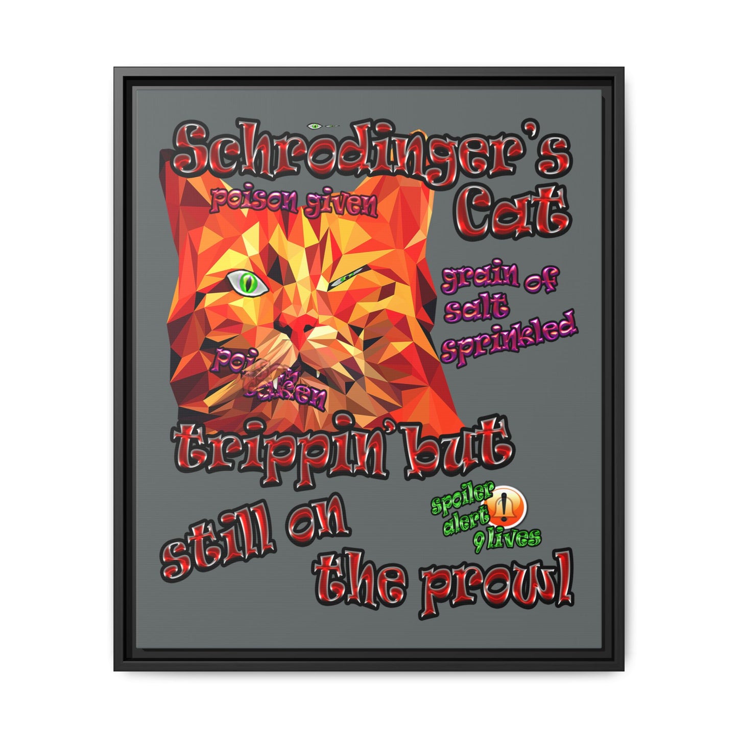 schrodinger's cat - framed canvas art (dark grey)