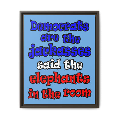 donkeys and elephants - framed canvas art (light blue)