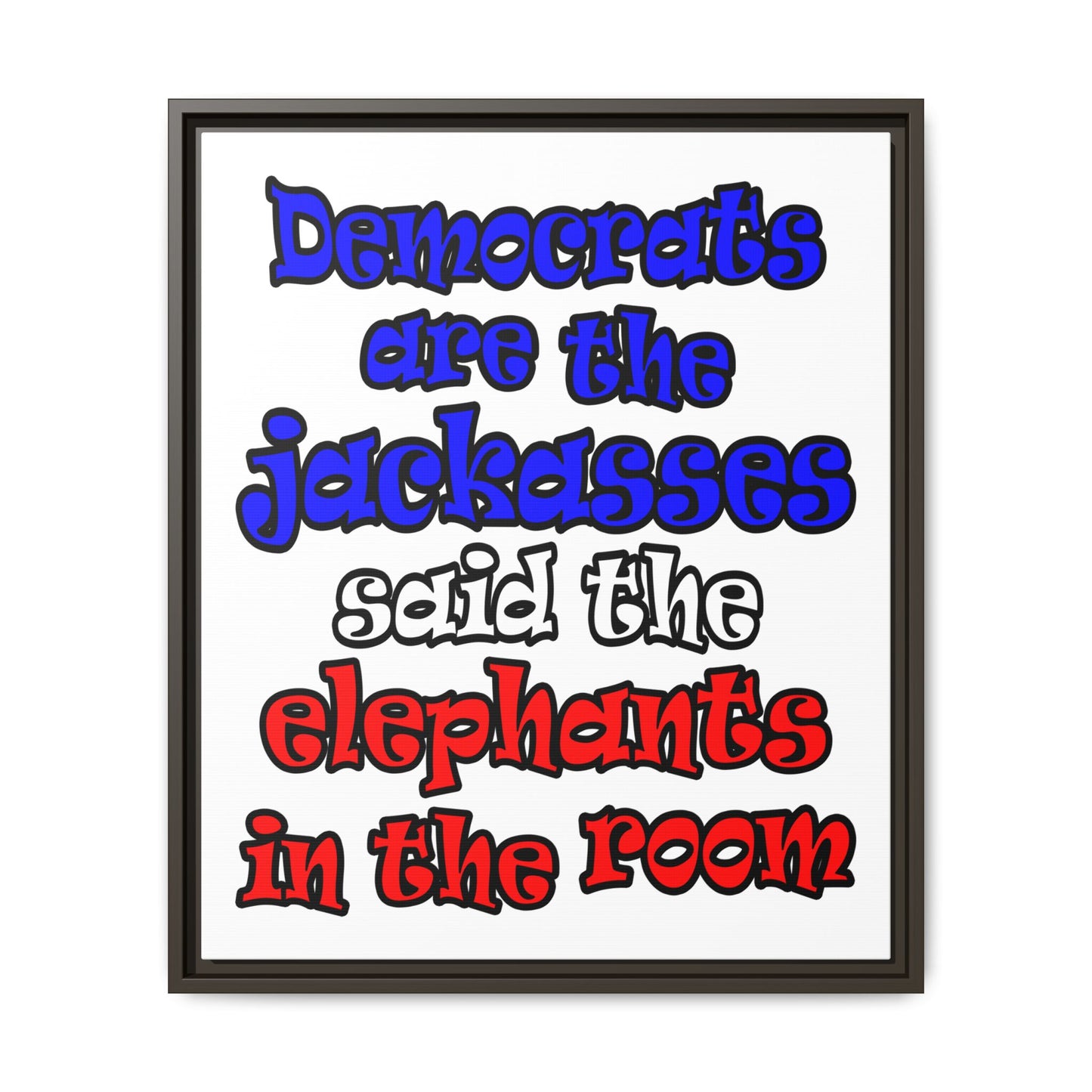 donkeys and elephants - framed canvas art (white)